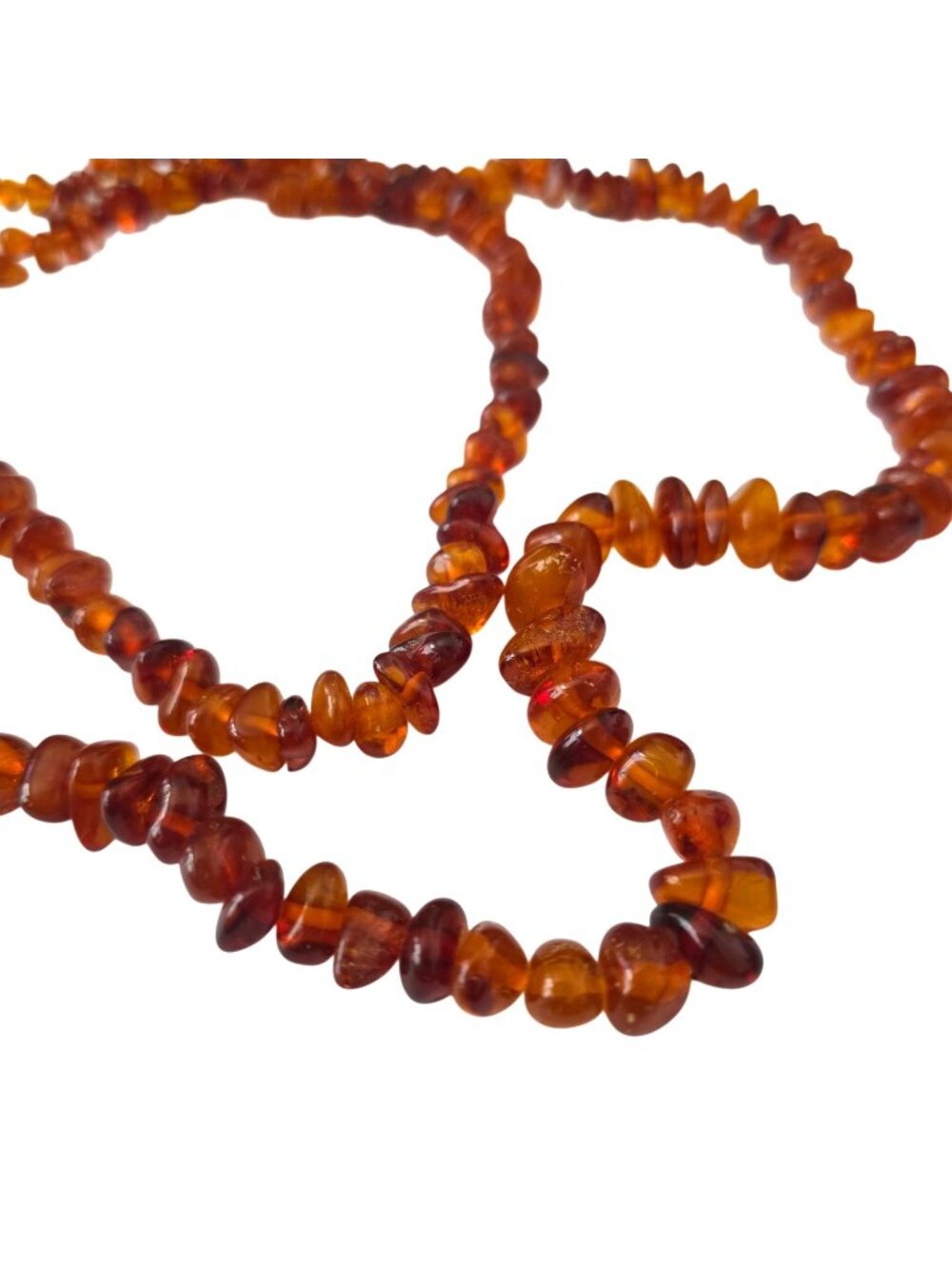 80s Pressed Baltic Amber Bead Necklace Honey Cognac Chip Strand Jewelry 32" Vint